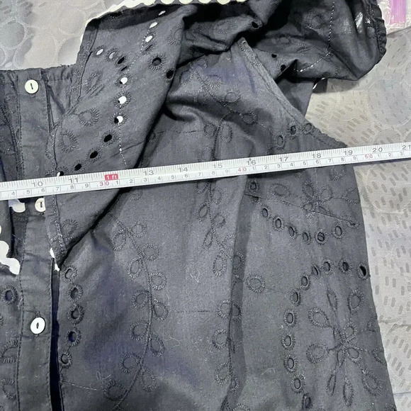 Monsoon Off The Shoulder Embroidered Maxi‎ Dress Cotton Navy Ruffle Size Large - Picture 11 of 11